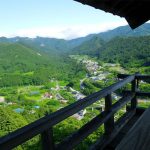 View from Yamadera over looking the mountains covered in thick pine trees