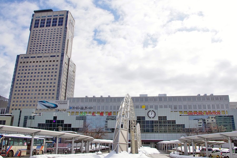 Sapporo Station in the winter with Sapporo T38 to the left.