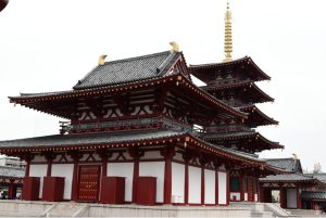 Shitenno-ji in Osaka with the 5 storied pagoda in the background