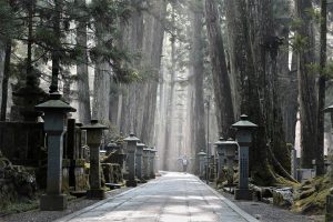 Quiet, grave and lantern lined path of Okunoin Cemetery
