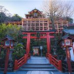 Yutoku Inari shrine, Saga Prefecture, at sunrise with bright vermillion paint