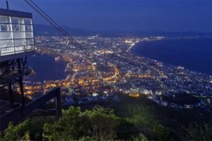 View from Mt. Hakodate Observatory, one of the best night views in Japan, with the Hakodate Ropeway in the foreground