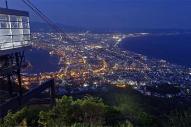 View from Mt. Hakodate Observatory, one of the best night views in Japan, with the Hakodate Ropeway in the foreground
