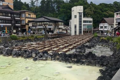 Kusatsu Onsen in Gunma Prefecture and is a popular tourist attraction.