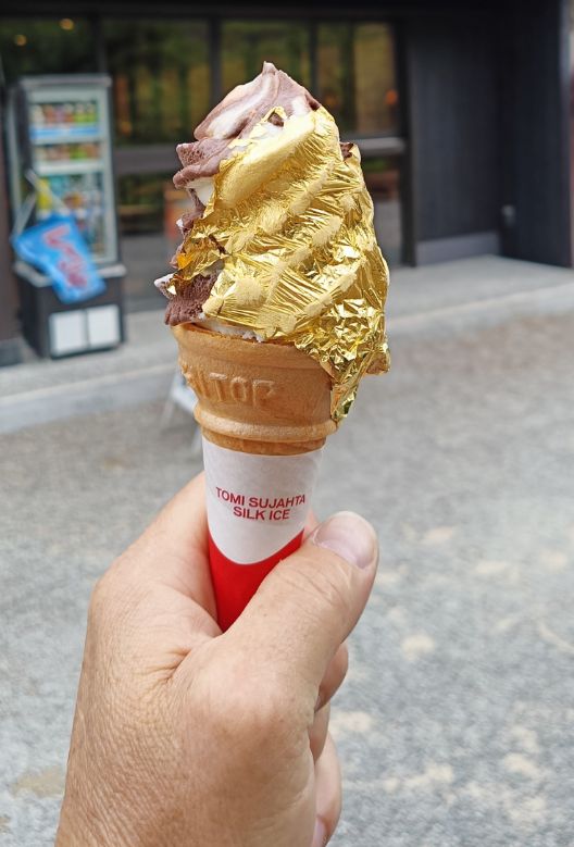 Icecream covered in gold leaf.