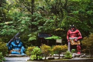 A blue and red Japanese demon found in the town of Norboribetsu, known for the Jigokudani Hell Valley