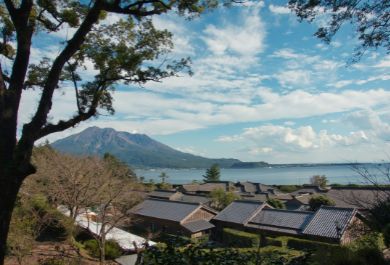 A view of Sakurajima from Sengan-en