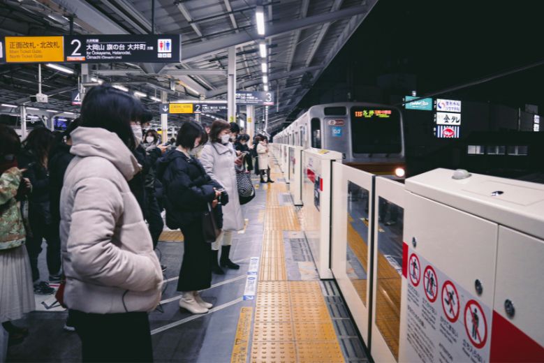 Busy train station platform