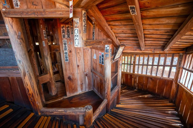 The spiral wooden staircase of Sazaedo Temple