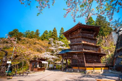 The spiraling wooden hall of Sazaedo Temple