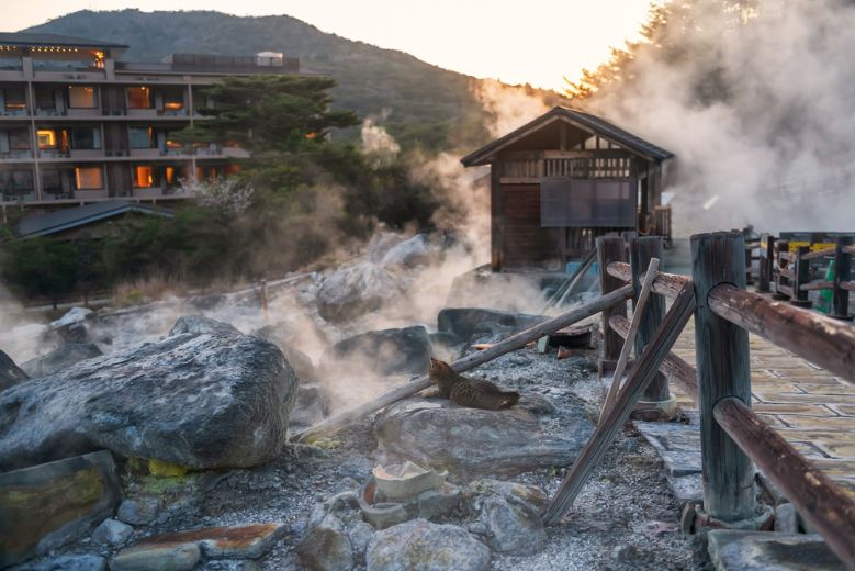steaming sulfur vents of Unzen Jigoku in Nagasaki Prefecture