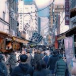 A crowd at the Tsukiji Outer Market