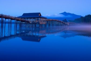Tsuru no mai bridge (tsuru no maihashi) in aomori prefecture.