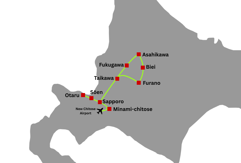 Coverage area of the JR Sapporo-Furano Pass