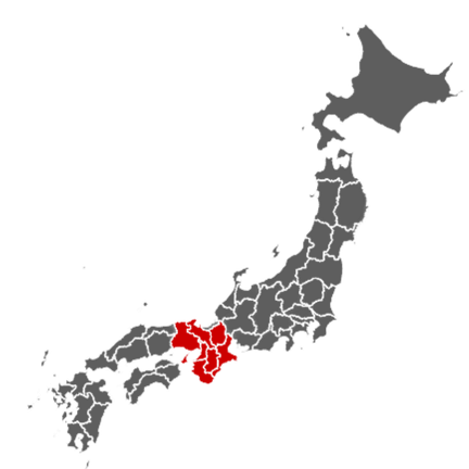 Map of Japan with kansai highlighted