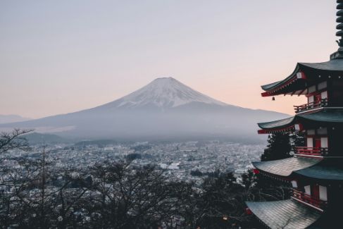 A view of Mt. Fuji in Fujiyoshida, from Arakurayama Sengen Park