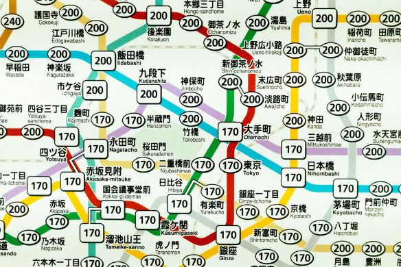 A map of fares on the Tokyo Metro / Tokyo Subway