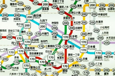 A map of fares on the Tokyo Metro / Tokyo Subway