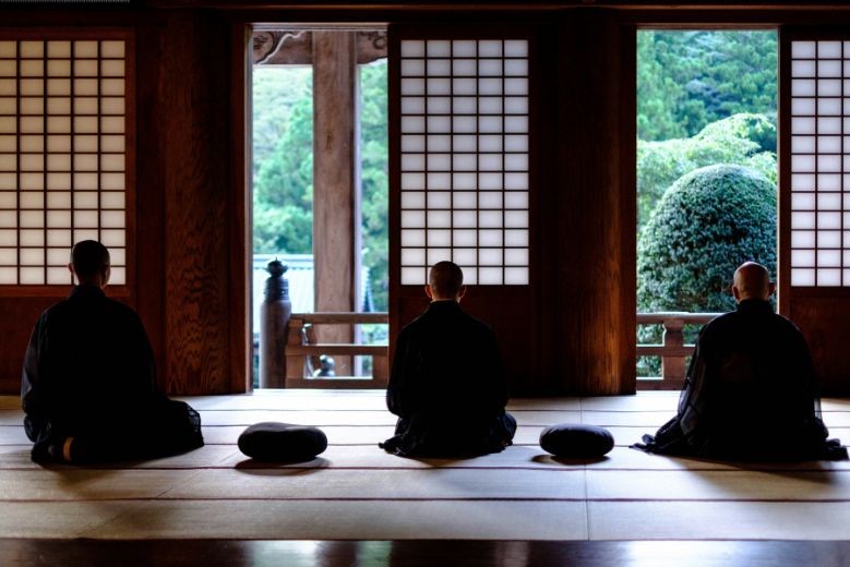 Monks Worhshipping at a Koyasan Temple Lodging temple